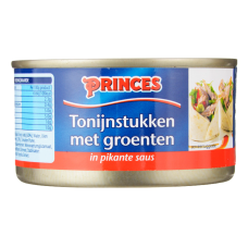 Blik tonijn met groenten in pikante saus 